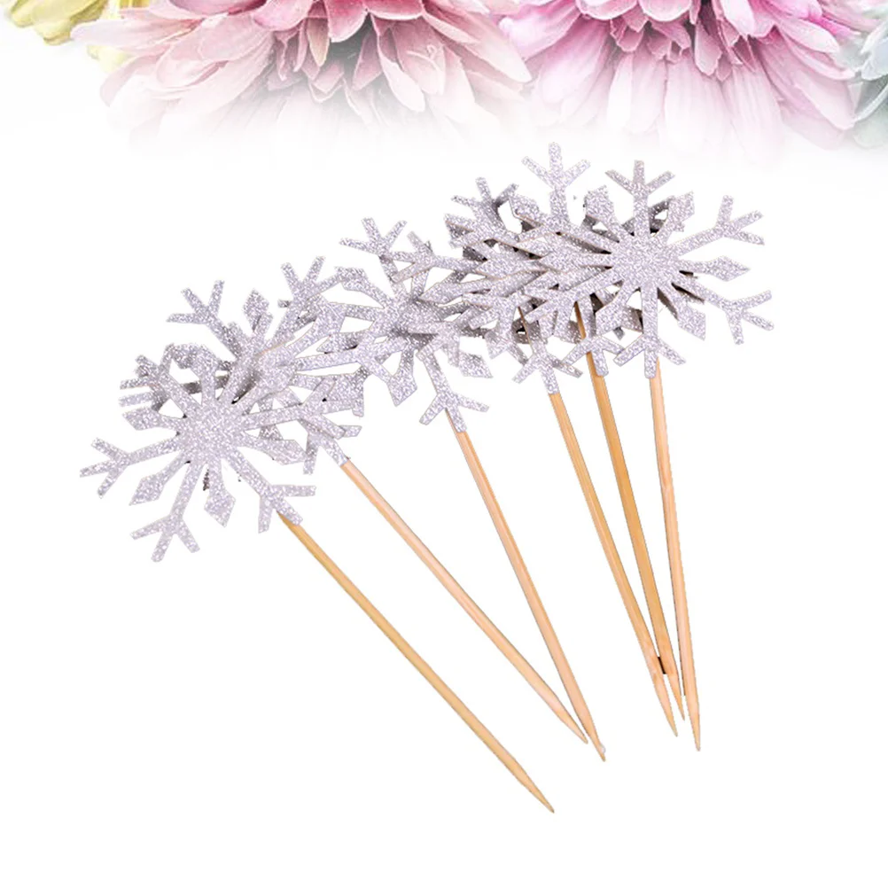 

Cupcake Decorating Cake Pick Topper Picks Christmas Party Decoration Snowflake Drinkssnow Set White Holiday Decorations Supplies