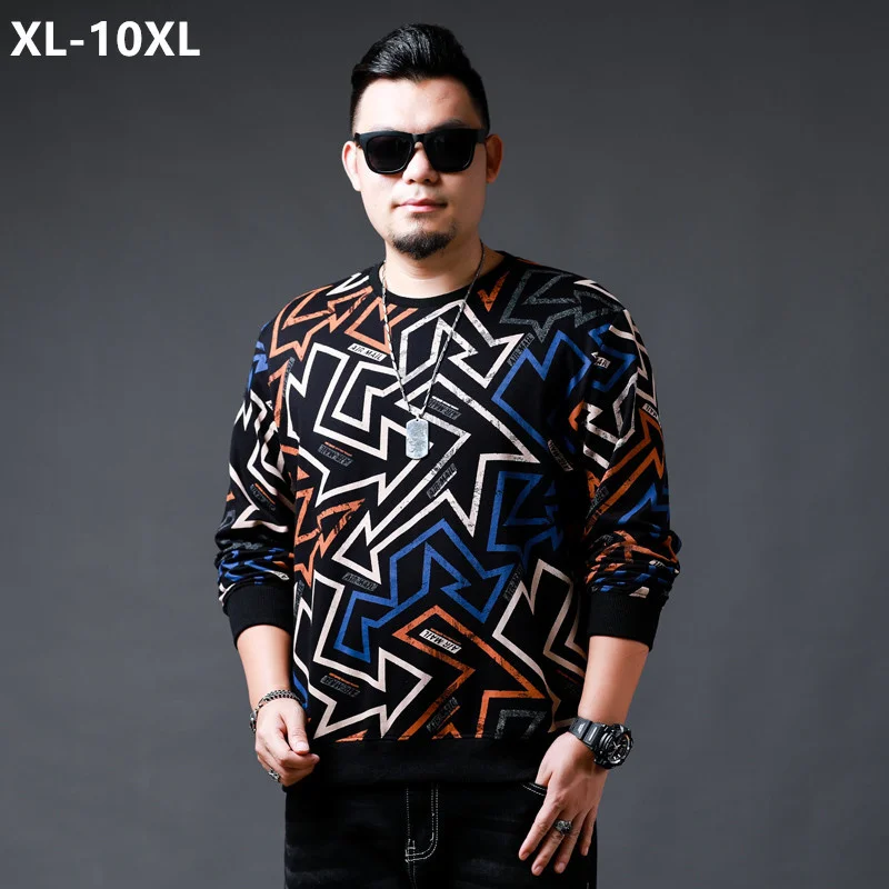 Men Sweetshirts Geometric Pattern Spring Autumn Pullover Male Plus Size Sweater Cotton Tops 6XL 7XL 8XL 9XL 10XL Loose Clothes