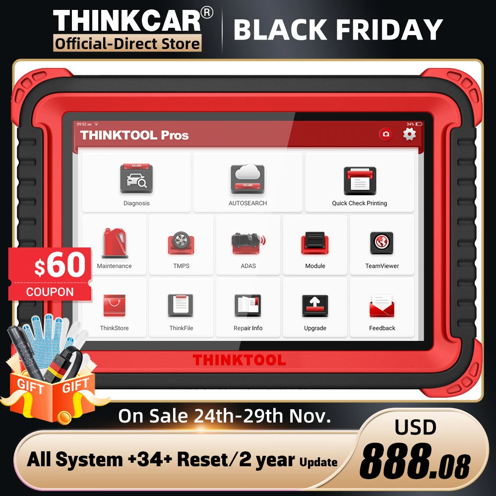 

Thinkcar Thinktool Pros OBDII Car Automotive Diagnostic Tool OBD2 Scanner OBD 2 Code Reader TPMS Functions PK Automotive Scanner