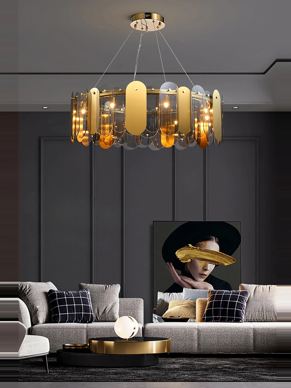 

Chandelier Light Fixture Home Decor 2022 New Trend Modern Crystal lamp Round/Rectangle Kitchen Lighting Smoky Gray Lamp