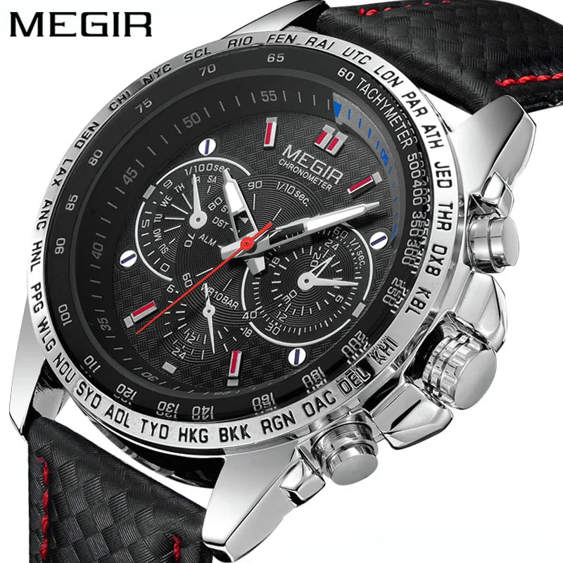 

Sports Male Watch Business Military Wristwatch Hot Selling Three Eyes Luminous Leather Strap Luxury Men'S Watches Man Clock P