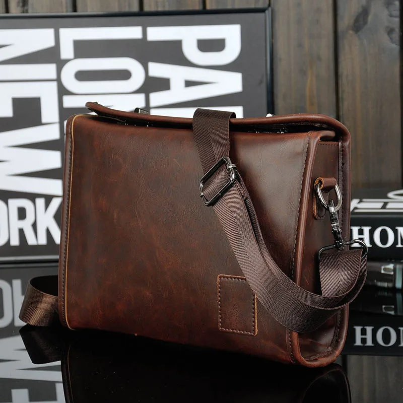 Crazy Horse PU Leather Men Briefcase Brand Luxury Men's Messenger Bag Male Laptop Bag Business Fashion Shoulder Bags Travel Bag