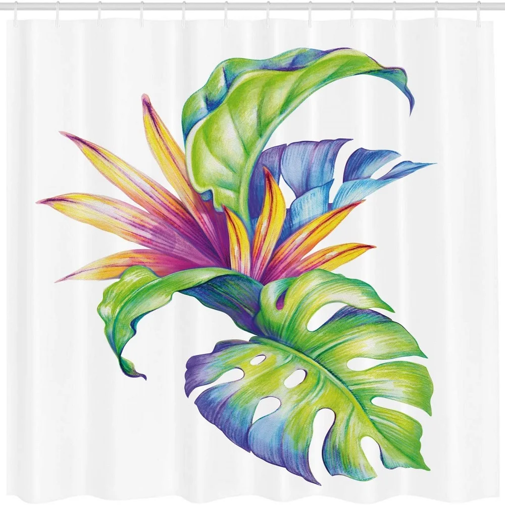 Занавеска для душа с растениями тропические листья и монстера абстрактной