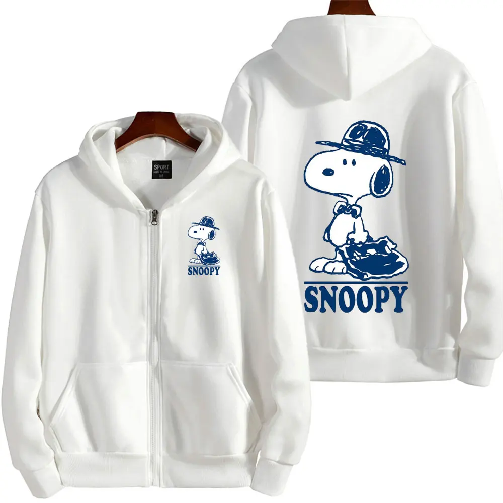 Белая толстовка с капюшоном Snoopy мультяшным аниме на молнии для мужчин и женщин