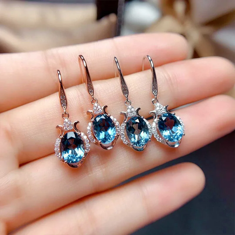 

New Vintage Blue CZ Dangle Earrings for Women Elegant Accessories Retro Party Daily Wear Drop Earrings Fancy Mom Gift Jewelry