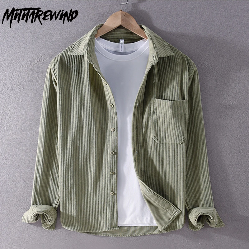 

Рубашка мужская с длинным рукавом, Повседневная Свободная Вельветовая блуза с карманами, однотонная на пуговицах, весна-осень