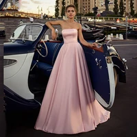 vinca sunny simple pink strapless satin prom party dress long a line lace up backless with bow wedding guest robe de soir%c3%a9e