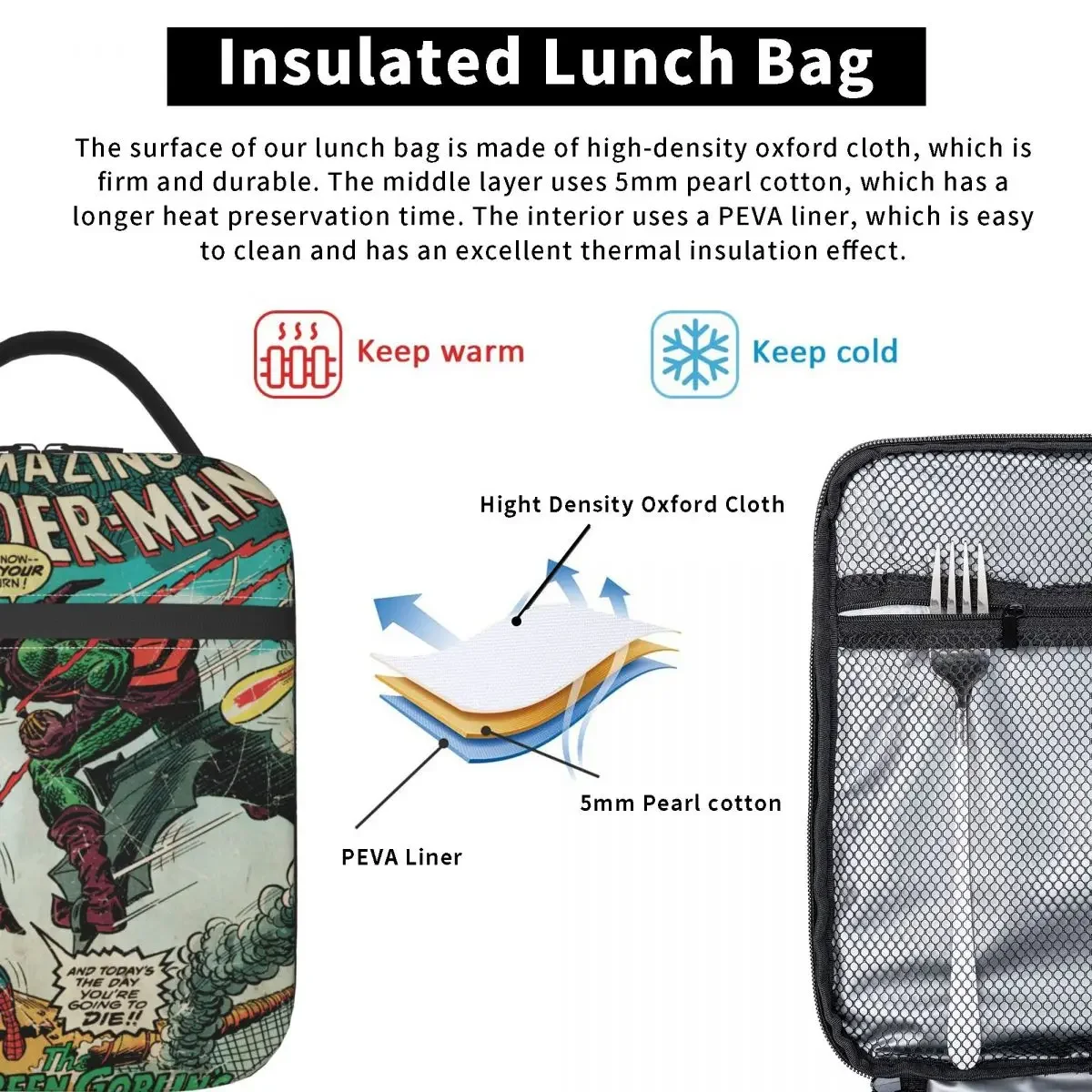 Сумка Для Обеда Marvel Человек-паук Портативная Многоразовая Термосумка Офиса