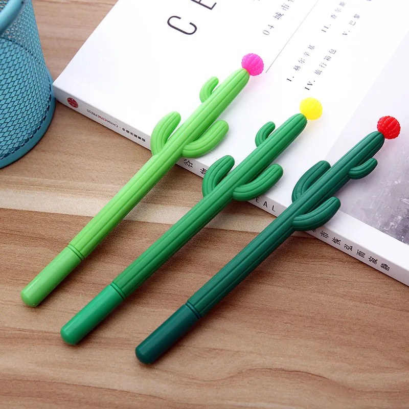 

2pcs Cute Cactus Gel Pens Cartoon Signature Pen 0.5mm Black Ink Pens Writing Tools Kids Gift School Supplies Kawaii Stationery