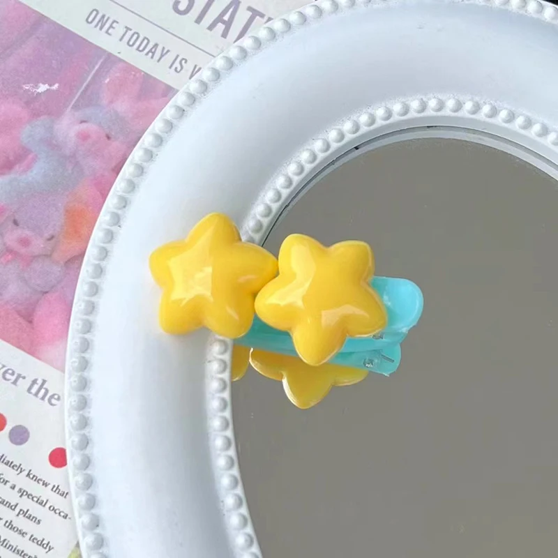 Милые молочно-желтые заколки для волос со звездами девочек Y2k аксессуары