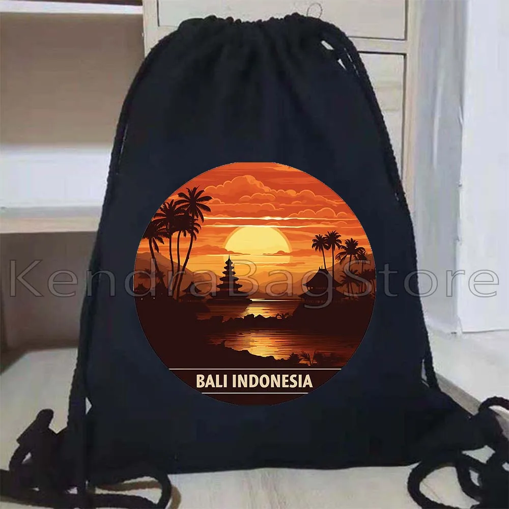 Фото Бали, Индонезия, городской горизонт, эмблема Uluwatu Nusa Dua Gili Islands, пляжный морской рюкзак на шнурке, спортивный рюкзак для спортзала, шнурковые сумки №5