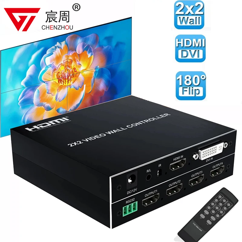 Фото HDMI TV 2x2 DVI HDMI Контроллер видеостены Многоэкранный соединительный блок 1080P при 60 Гц 1x2 1x3 1x4 4x1 1–2 3 4 ТВ-сварщик Процессор №1
