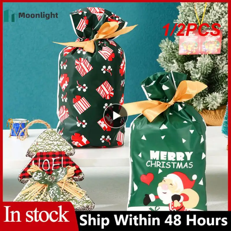 

1/2PCS New Year 2022 Candy Bag Santa Gift Bag Snowflake Crisp Drawstring Bag Merry Christmas Decorations for Home Noel Present