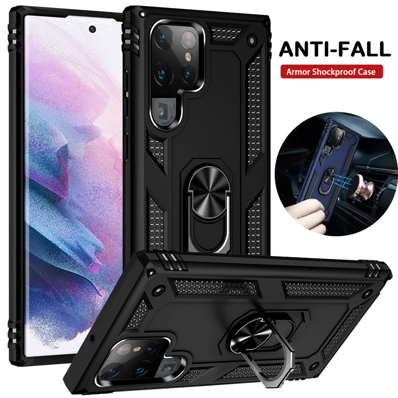 

Shockproof Armor Magnetic Case For Samsung Galaxy S22 S21 S20 FE Ultra S10 Plus A51 A21S A32 A71 A72 A02S A52 Metal Ring Cover