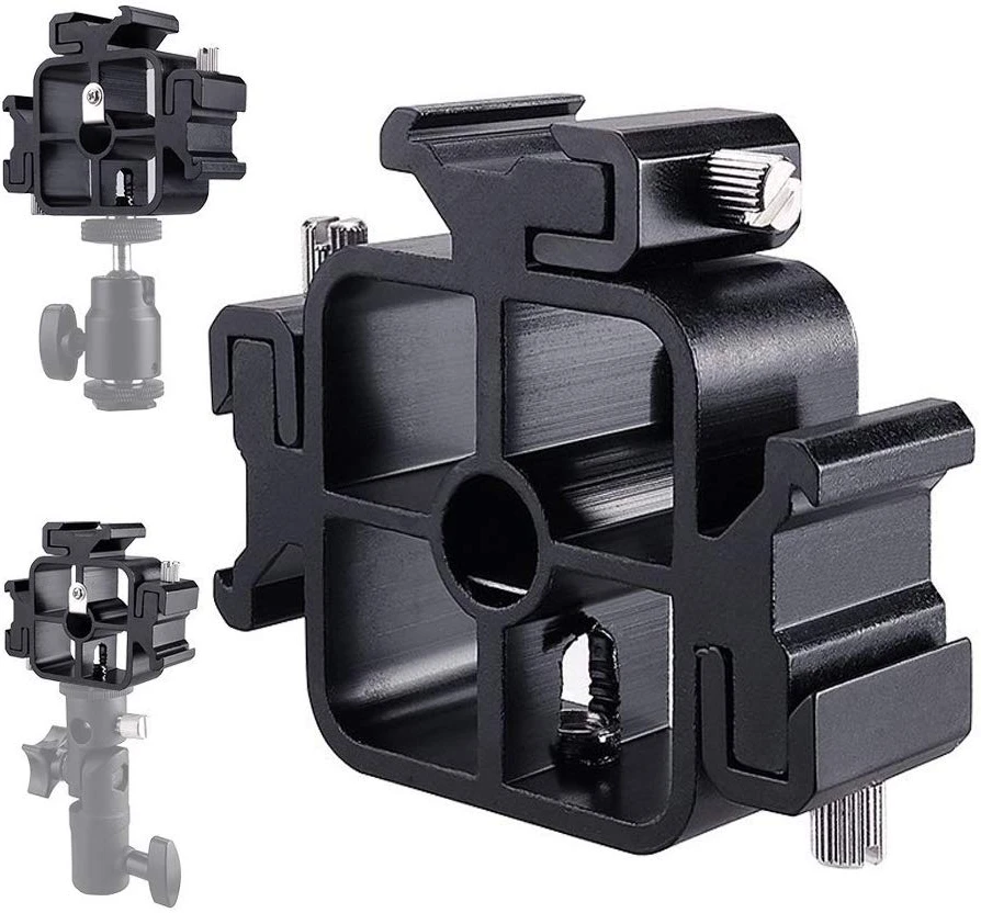 

3 Triple Cold Shoe Mount Flash Bracket With Ballhead Adapter Phone Holder Photography Umbrella Holder For LED Monitors phone