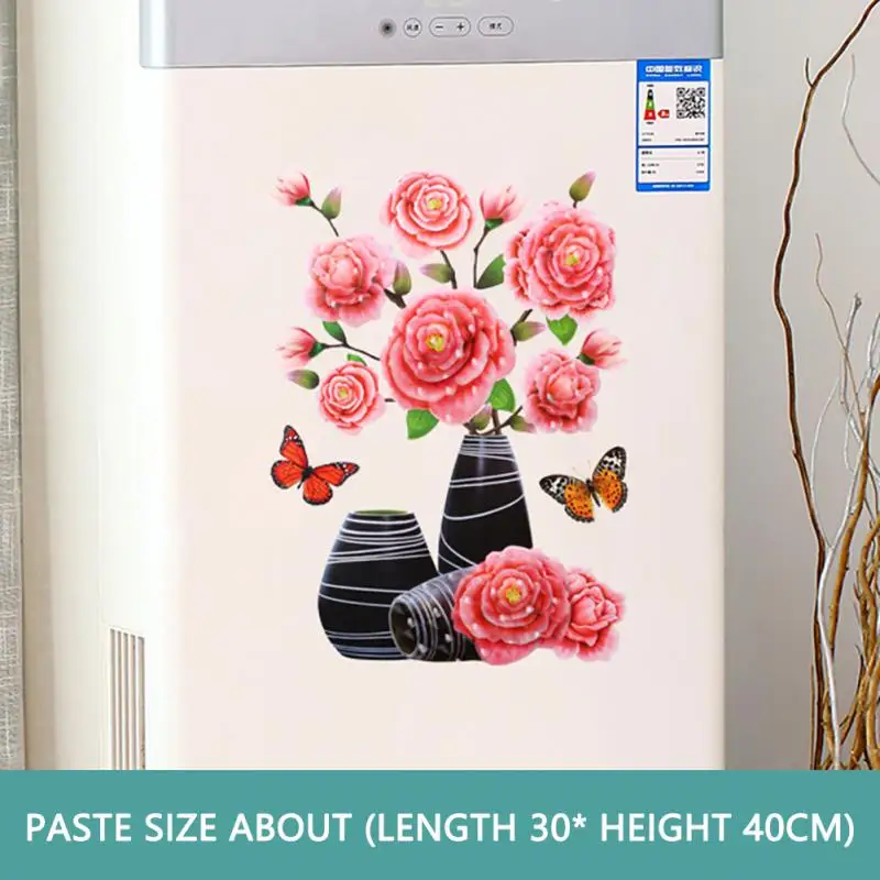 

DIY 3D Stereo Stickers Simulation Flower Vase Self-Adhesive Wall Sticker Waterproof Background Refrigerator Decorative Decals