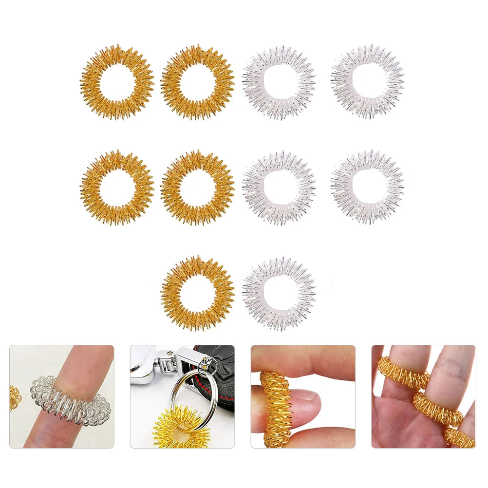 

10 Pcs Mini Massager Finger Ring Medicine Sensory Rings Acupressure Toy Chinese Style Stainless Steel Wire Massagers