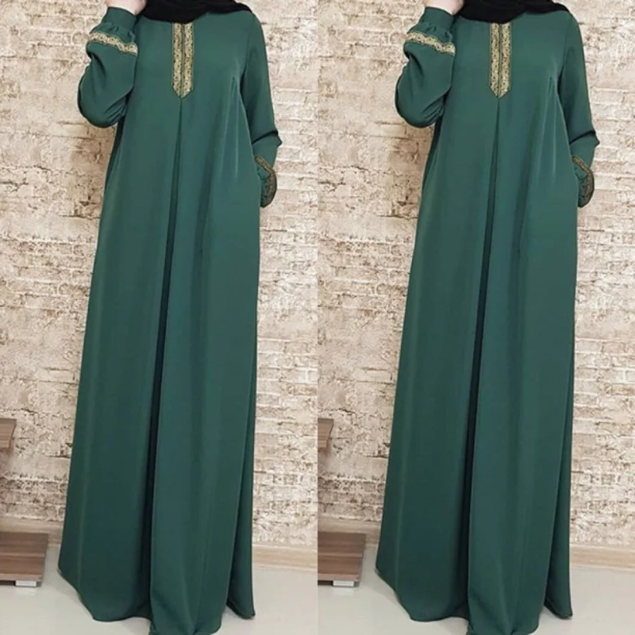 Muslim Fashion Women's Long Sleeve Dress Ethnic Style Embroidery Casual Loose Panels Dubai Elegant Robe Middle East Arab Female