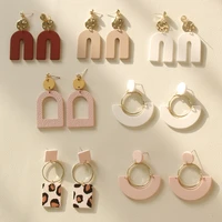 cute fashion contracted earrings geometric trend beautiful ladies pink leopard simple solid color acrylic women drop earrings