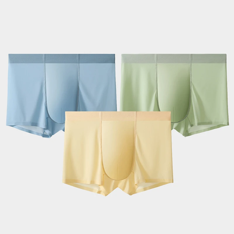 Mens Ice Silk Seamless Underwear Ultra-thin Breathable Boxer Shorts Summer Sexy Male Underpants Boxers Transparentes Hombre 3PCS