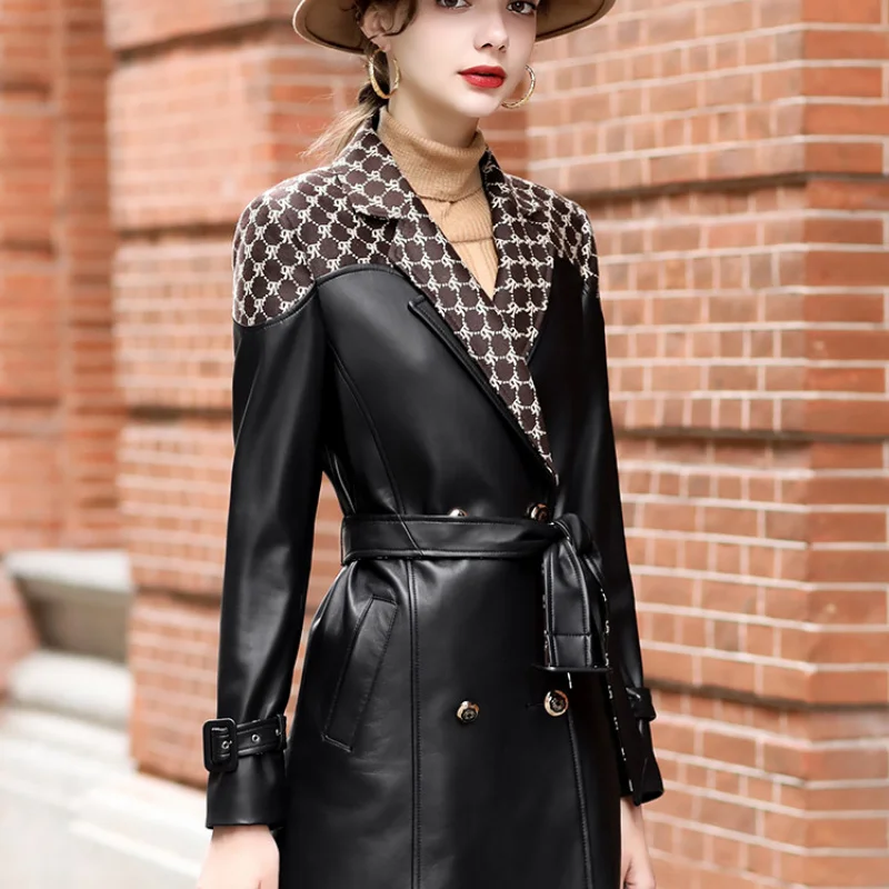 

Real Sheepskin Leather Coat Fashion Slim 100% Windbreaker Women Elegent Lace-up Genuine Leather Jacket Mujer Chaqueta Zm1480