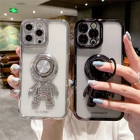 ottwn cartoon astronaut ring holder case for iphone 13 12 11 pro max 7 8 plus xs max xr x 13 pro clear soft plating bumper cover