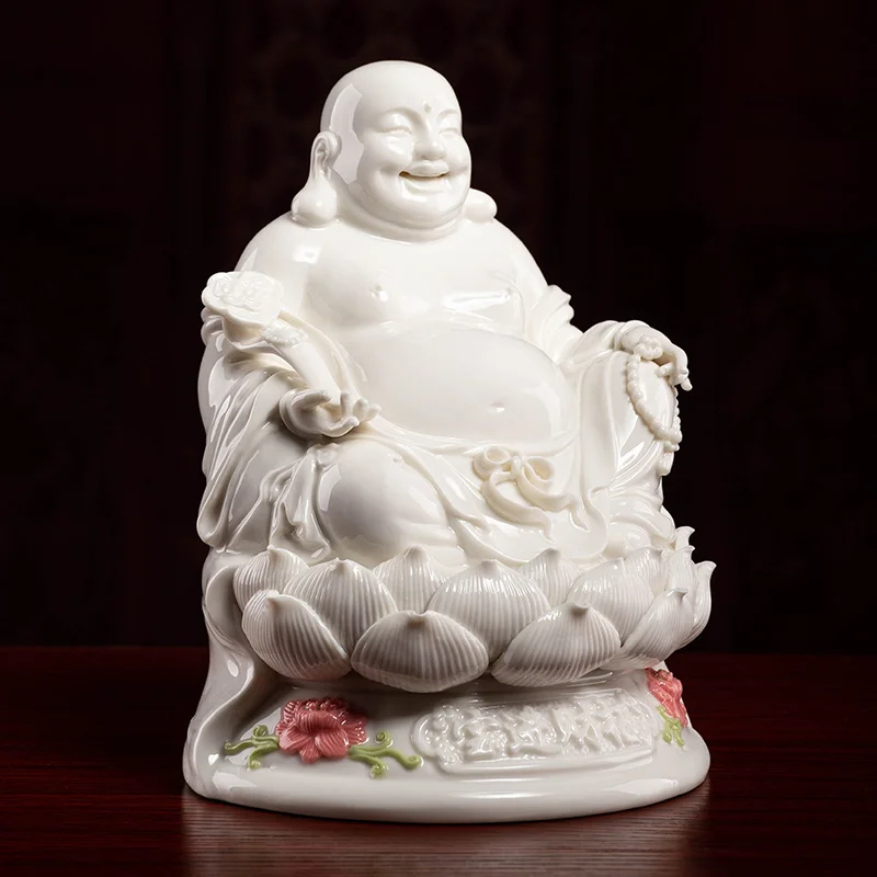 

Статуя Будды белый фарфор Dehua Maitreya украшена Буддой матреи, улыбающейся Буддой с большим животом