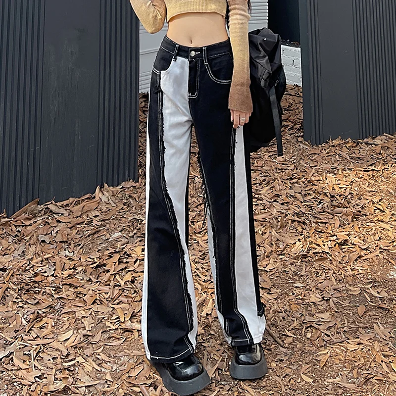 

Женские мешковатые джинсы-бойфренды с контрастной прострочкой, повседневные Широкие джинсовые брюки с меховой подкладкой, Y2k, 2023
