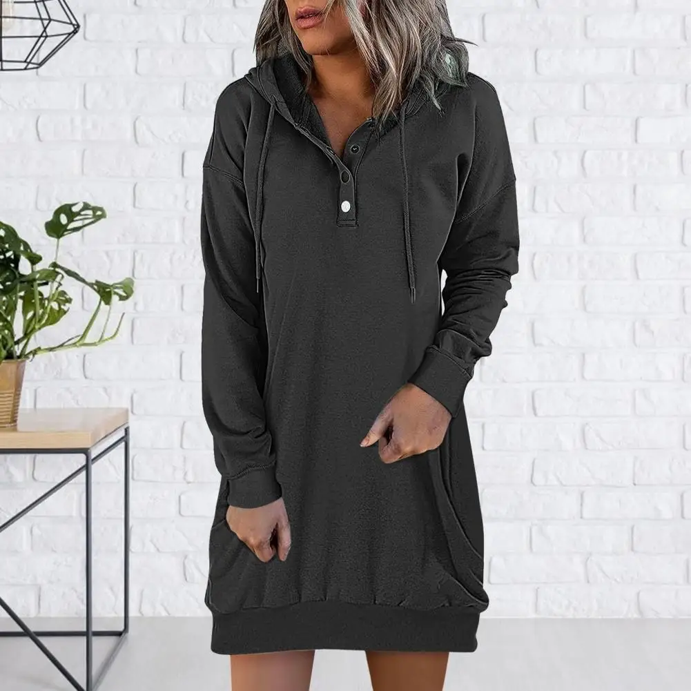 

Chic Autumn Hoodie Loose Pullover Buttons Pure Color Spring Hoodie Sweatshirt Hoodie for Daily Wear