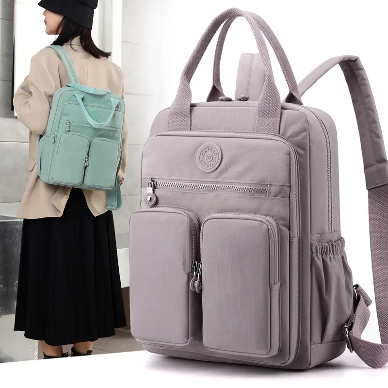

Модный женский рюкзак, водонепроницаемый, Нейлоновый, с мягкой ручкой, однотонный, с несколькими карманами, Женская дорожная сумка на молнии, школьные сумки, рюкзак для ноутбука, сумки