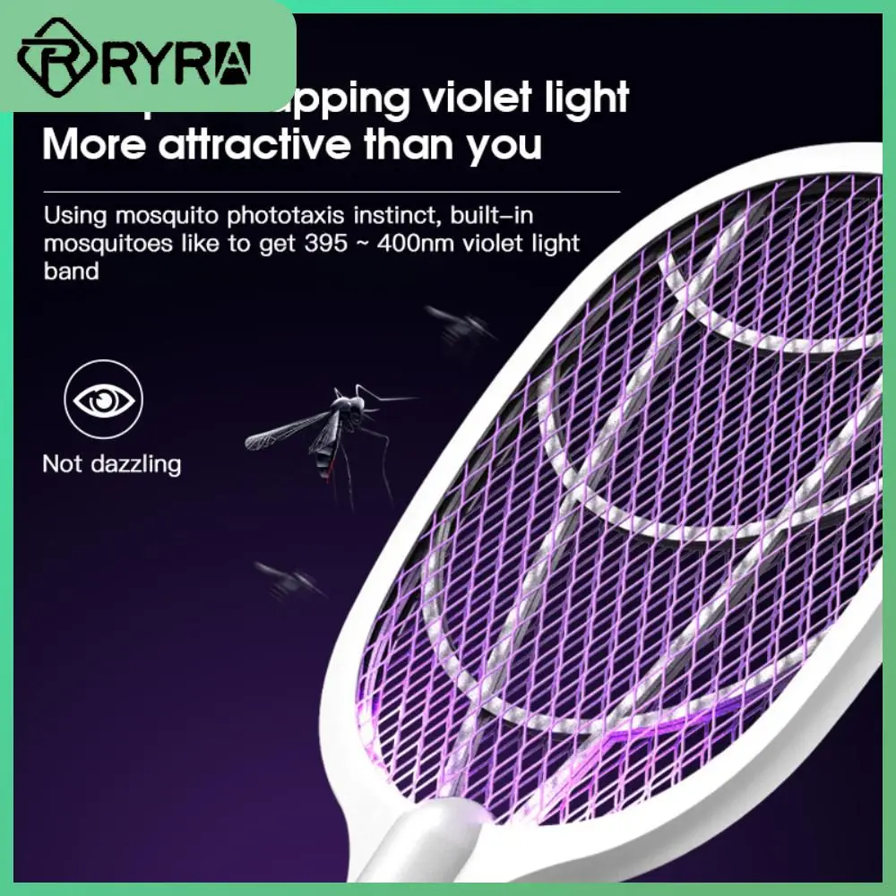 

Portable Fly Swatter Trap 3000v Bug Zappers Handheld With Base Holder Electric Mosquito Killer Mosquito Swatter 2 In 1