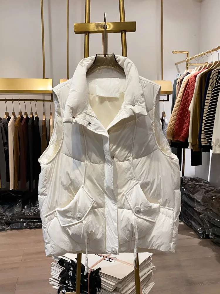 [Xiaoai Stall Real Shot] Новый однотонный многослойный жилет с воротником-стойкой женский