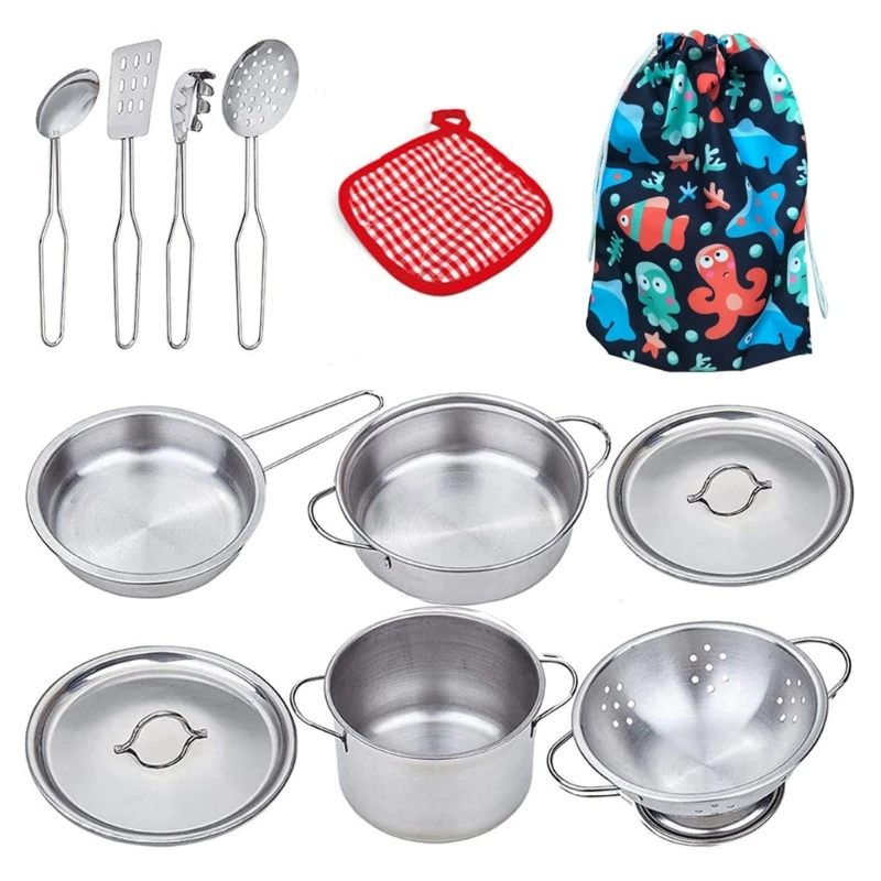 

High-Quality Children Pretend Food Kitchen Cookware Set Toy Cooking Game Durable Stainless Steel Set Kitchen Toy