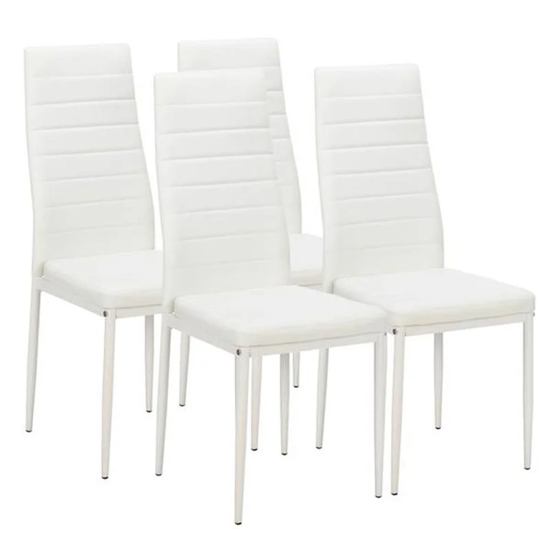 

4pcs Elegant Assembled Stripping Texture High Backrest Dining Chairs White