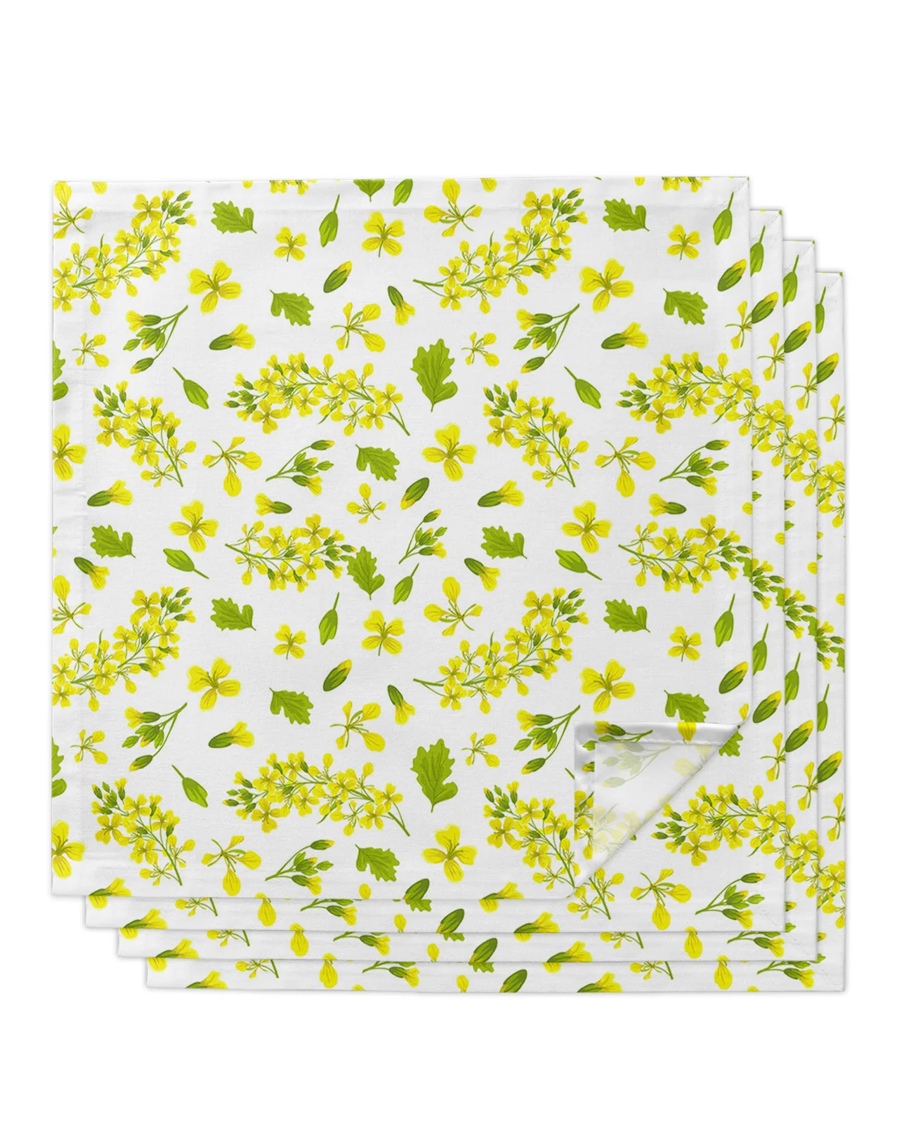 

4pcs Yellow Flower Leaves Spring Square 50cm Table Napkin Party Wedding Decoration Table Cloth Kitchen Dinner Serving Napkins