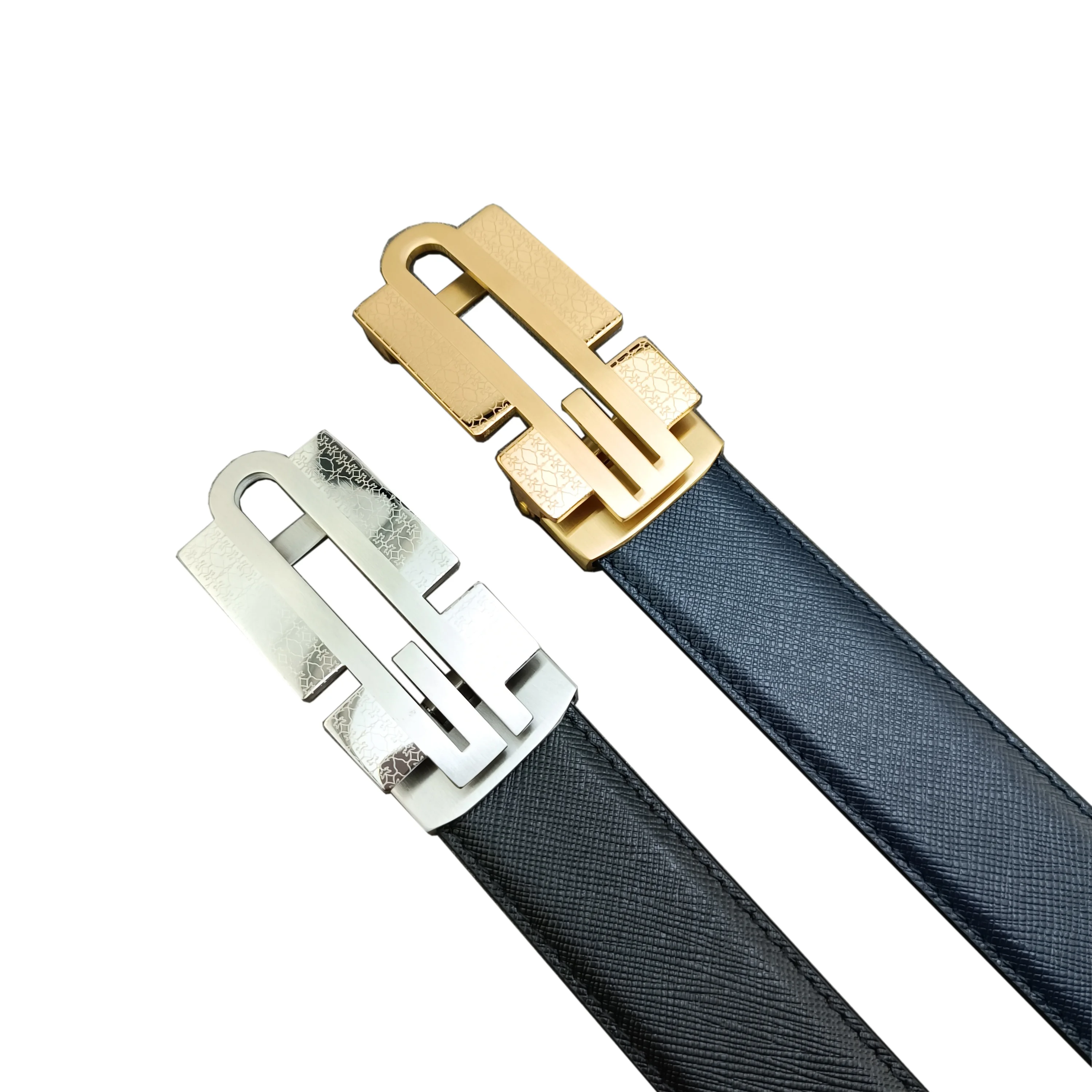 Men's automatic buckle belt, eyeless belt, buckle, stainless steel belt head, 3.4cm wide metal buckle, Gusai new design, high qu
