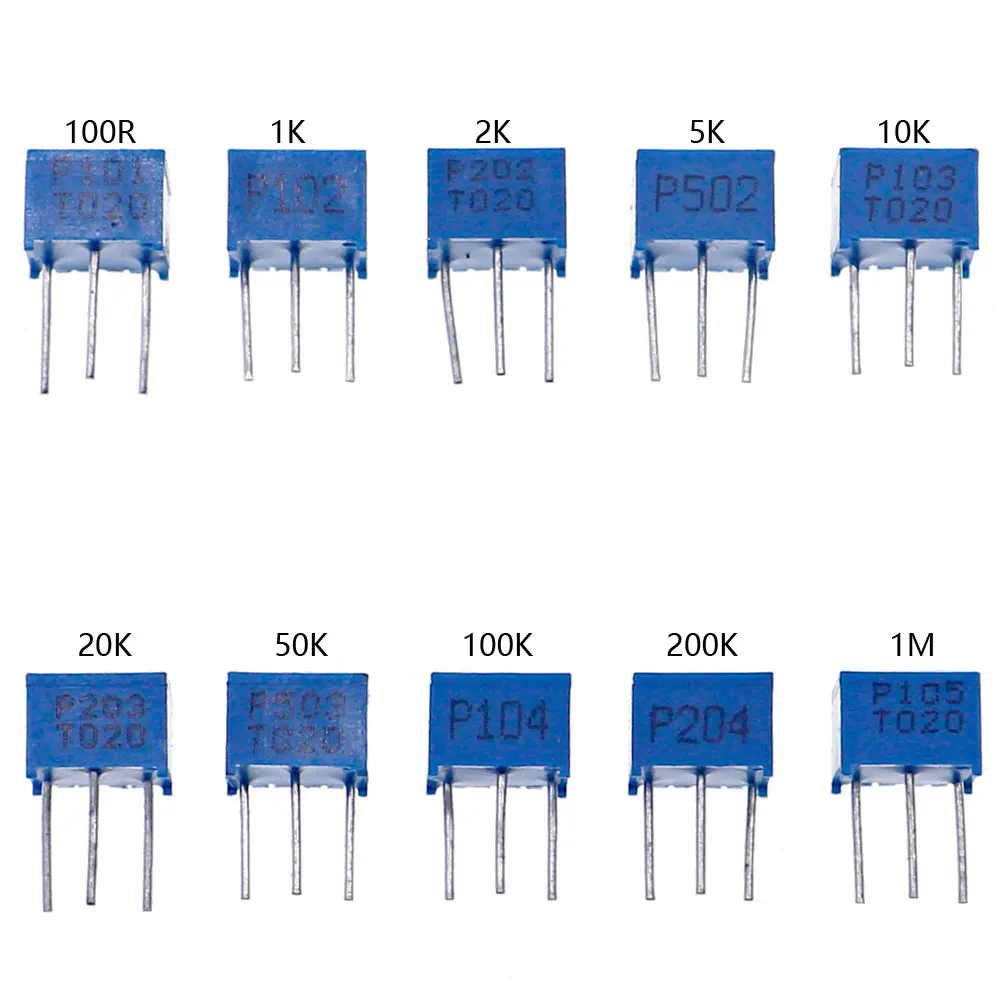 Набор потенциометров onekit 50 шт. 10 значений 100 Ом-1 МОм