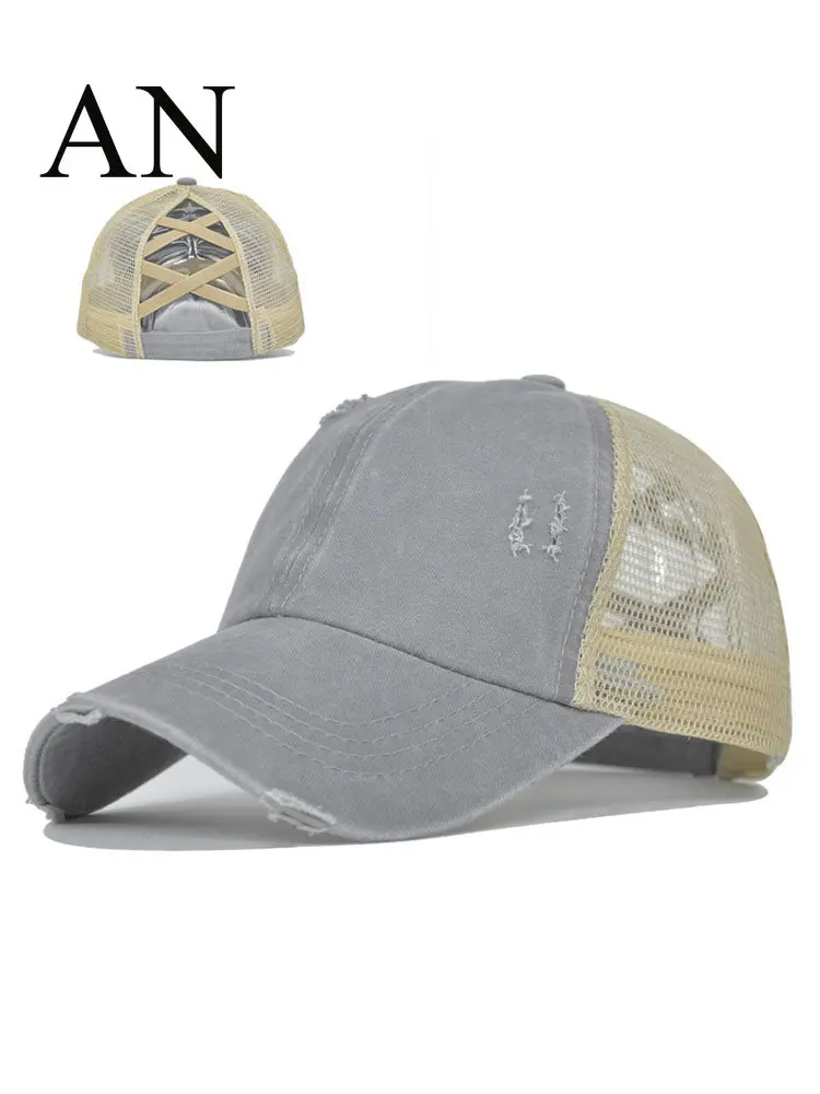 

Новинка летняя бейсболка с крестом эластичная сетчатая шляпа для хвоста стирающаяся Женская кепка с вырезами и солнцезащитным козырьком С...