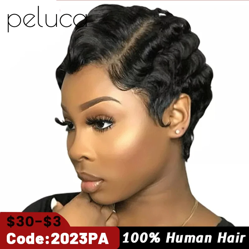 

Short Finger Wave Cheap Wigs For Women Human Hair Pixie Cut Wig Short Human Hair Wigs Machine Made Mix Color Brazilian Pixie Cut