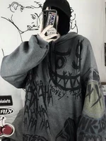deeptown gothic streetwear cartoon print hoodies women harajuku hip hop oversized graphic sweatshirts loose casual tops punk emo