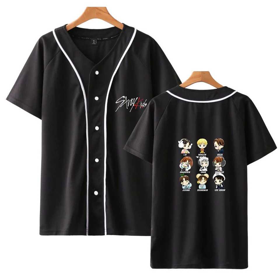 

Stray Kids Baseball T Shirt Kpop Fashion Jersey T-shirt Summer Short Sleeve Cardigan Shirt Skz Bangchan Felix Unisex Clothes