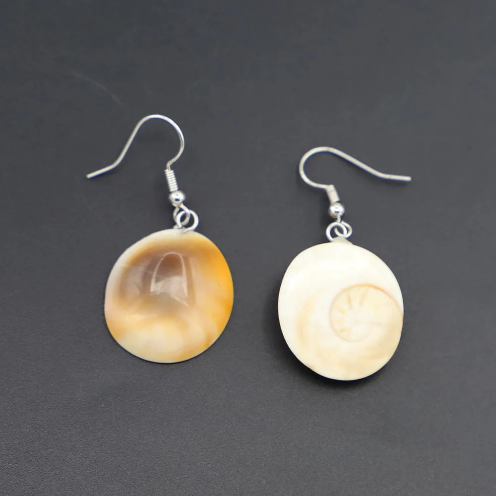 Natural Snail Shaped Shell Stone Versatile Earrings Fashion Simple Temperament Women's Pendants Round Jewelry Wholesale 1 Pair