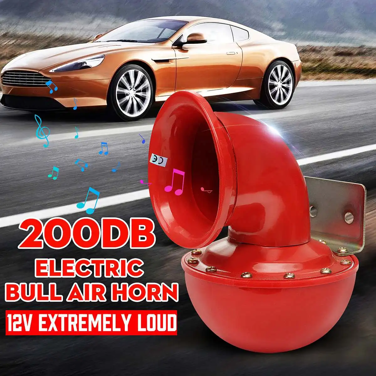 

200DB 12V Car Horn Red Electric Bull ABS Metal For Universal Trucks Trains Boats Motorcycle Super Loud Raging Sound Accessory