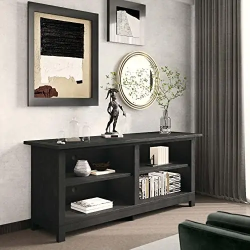 

4 Cubby TV Stand, Wood TV Stand for 65 Inch TV, Farmhouse Television Stands Media Console Cabinet Entertainment Center with Cabl