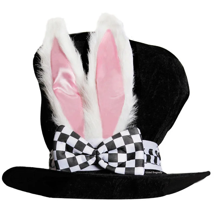 

Easter Day Rabbit Hat Alice Wonderland Cosplay Bunny Bowler Men Women March Hare Masquerade Costume Accessory Topper With Ears