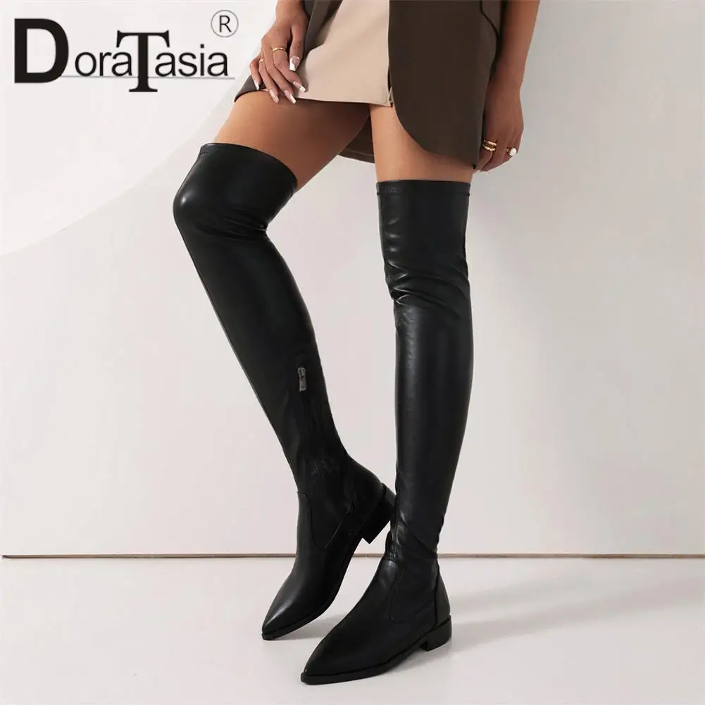 Plus Size 35-48 Brand New Ladies Chunky Heels Thigh High Boots Fashion Pointed Toe women's Over The Knee Boots Party Woman Shoes
