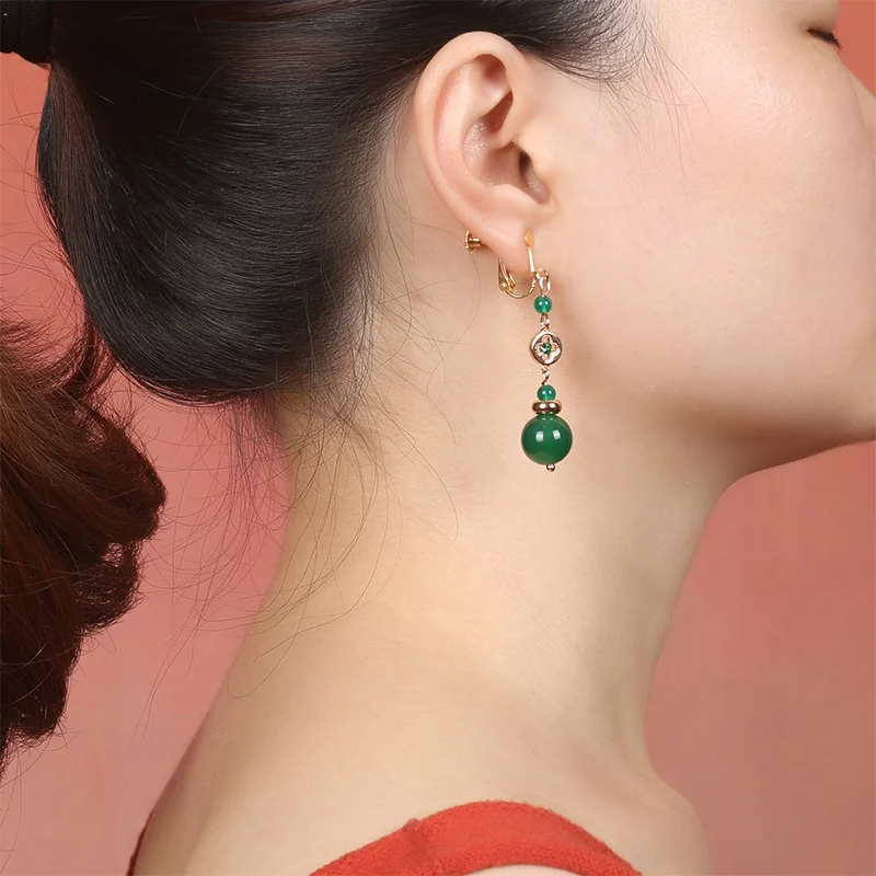 Нефритовые серьги зеленая серия зажим для ушей темпераментные зеленые в стиле