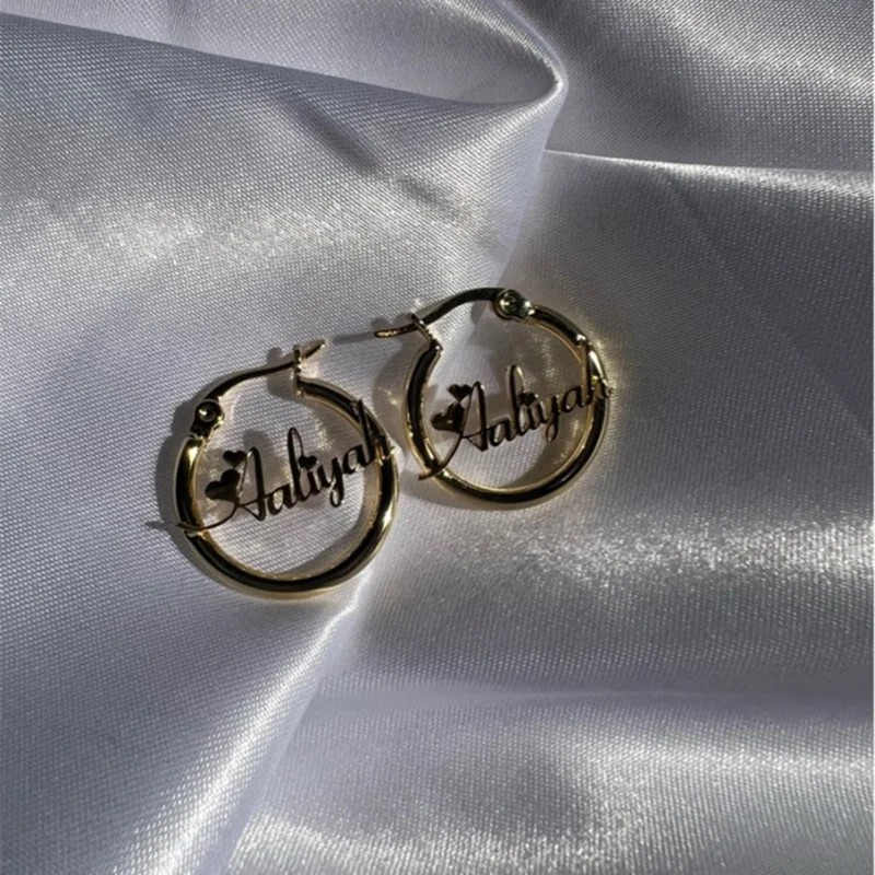 3UMeter Kid Custom Name Hoop Earrings Twist 20mm Cute Personality Letter Small Round Mini Earring Stainless Steel Girl Gift