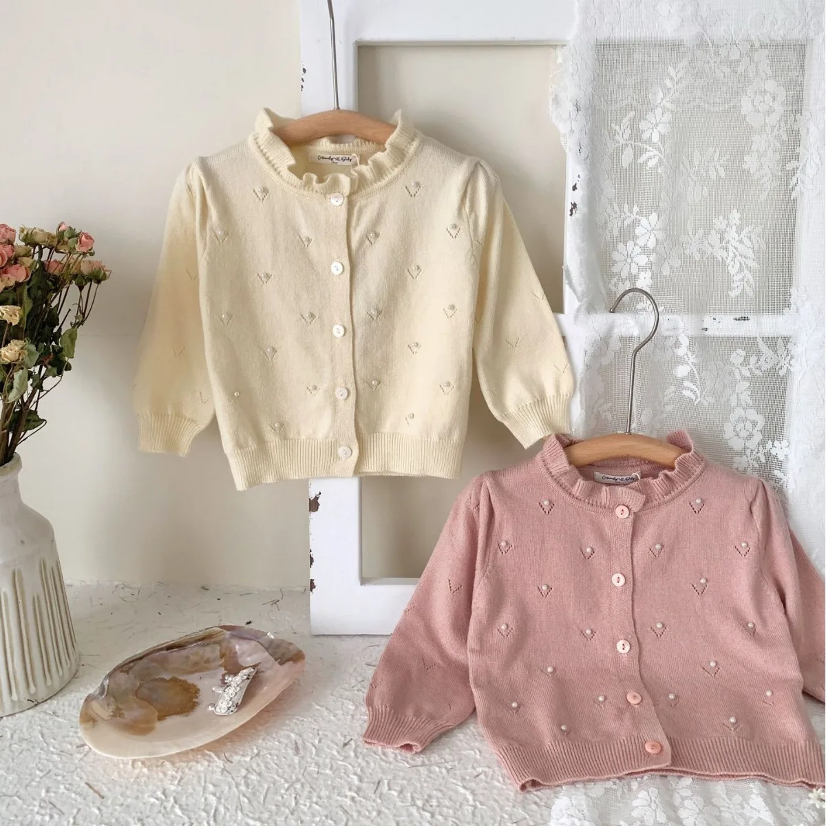 Пальто для девочек новинка весны и лета 2024 детская одежда кардиган с вырезами