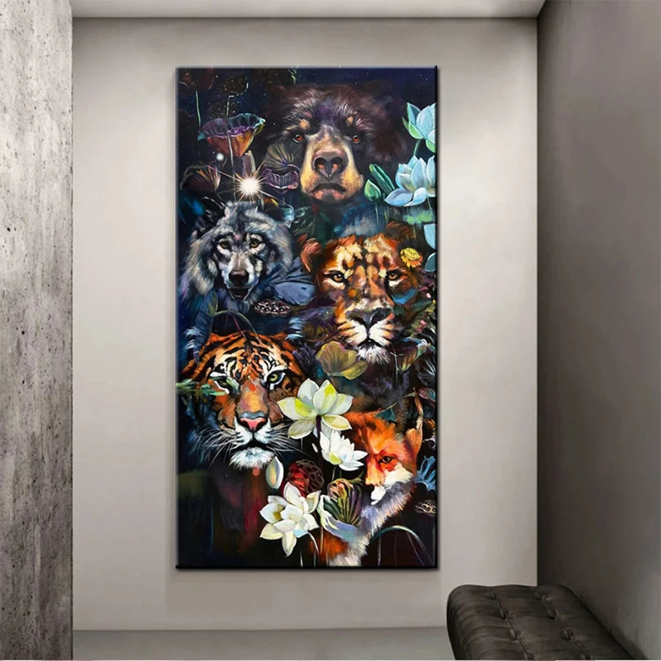 

Diamond Painting Bear Wolf Lion Tiger Picture Of Rhinestones Embroidery Diamond Mosaic Cross Stitch animal 5D DIY Flower Decor